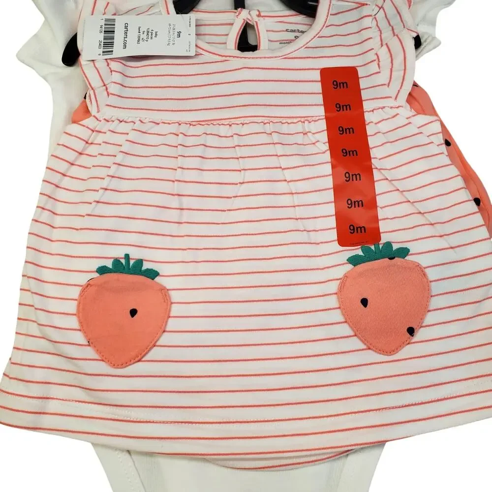Carters Baby Girl Strawberry Summer Outfit Set 4 Piece Cotton Size 9 Months NEW